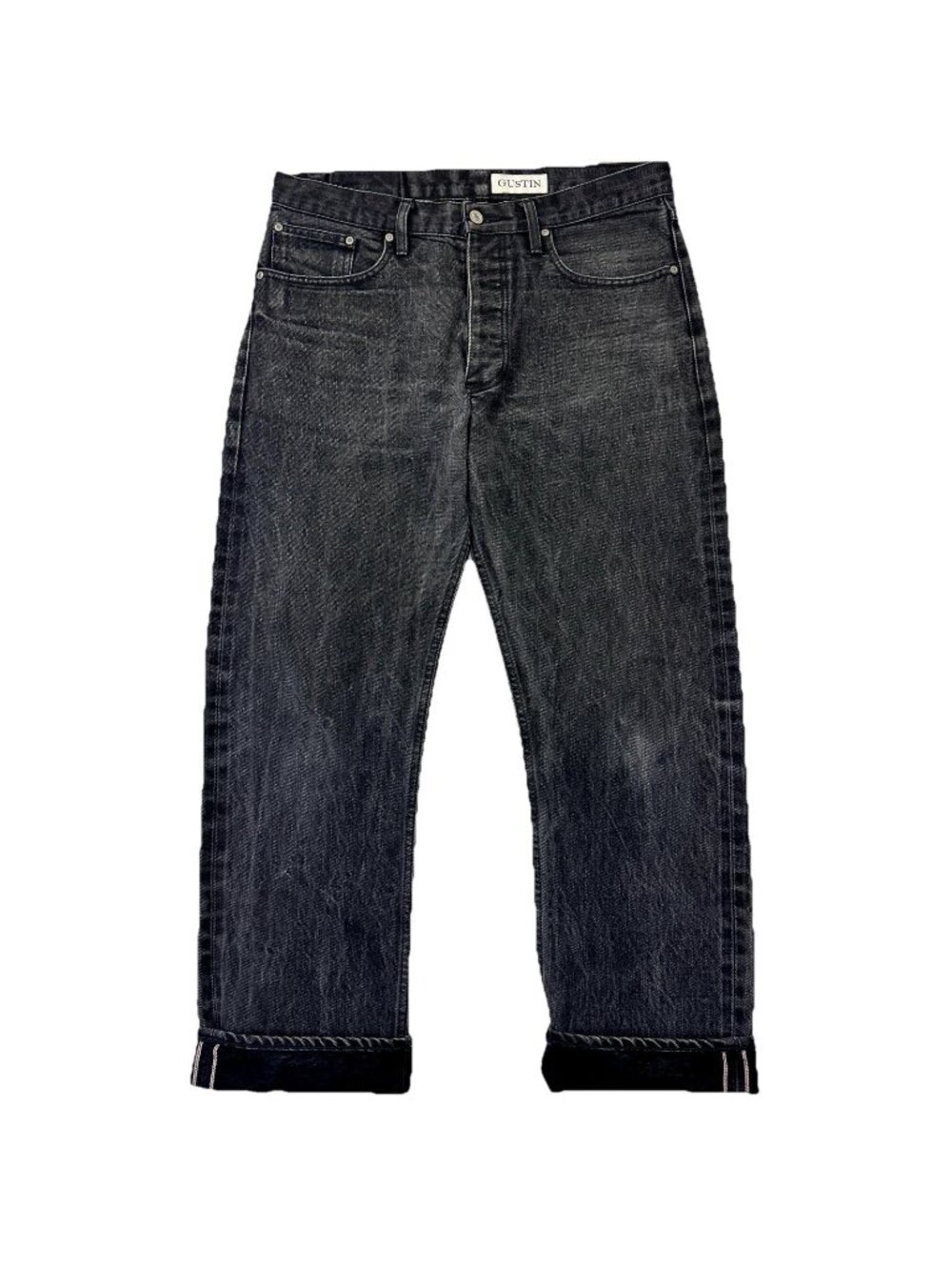 Gustin #99 Japan Black x Black 13.5oz Raw Selvedge Denim Jeans Men 34x30 Marbled